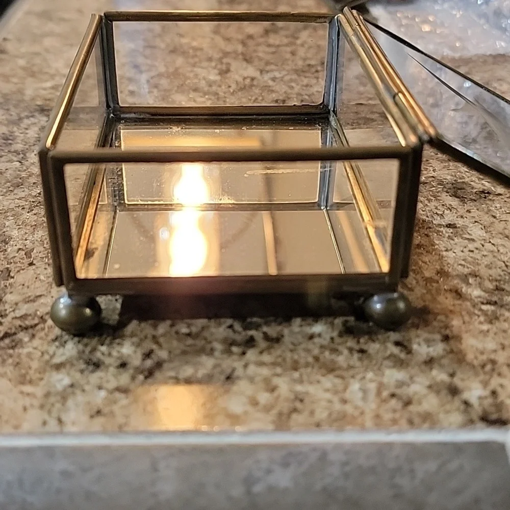 Vintage Hecho Glass Etched Glass Bird Jewelry Trinket Box